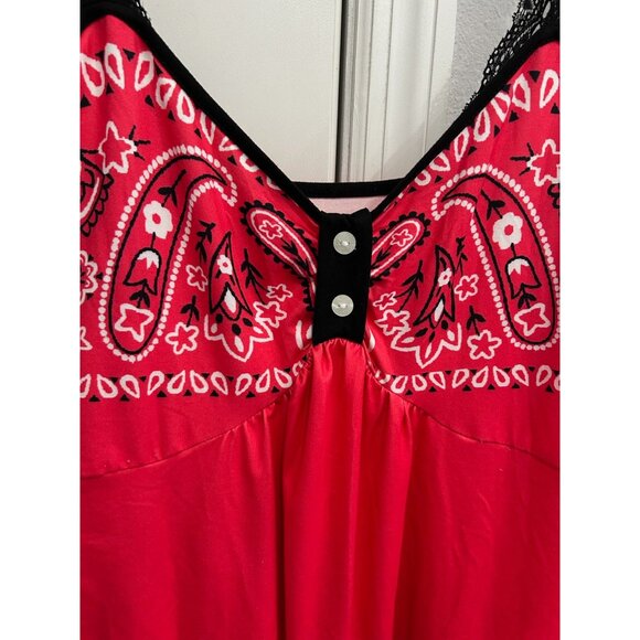 Red Bandana-Style Sleeveless Top Lace Straps Button Detail  0XL Cowgirl Country - Picture 4 of 9